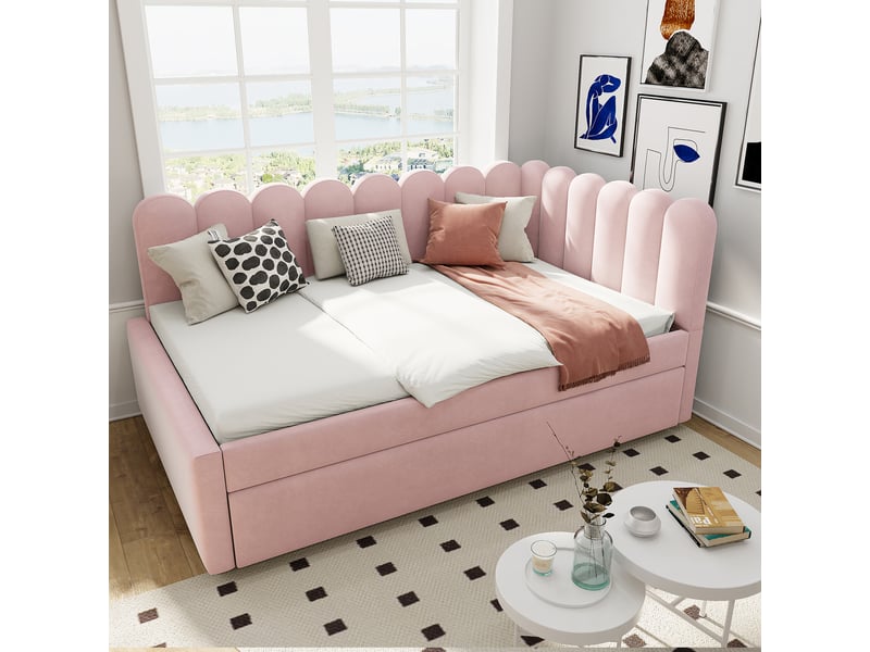  Lit en tissu rose 140x200 cm  - Conforama E