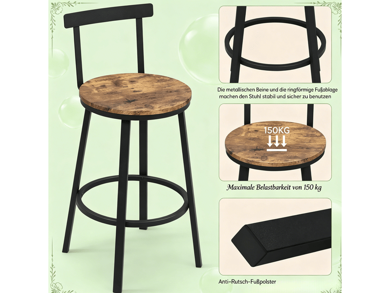 Tabouret de bar avec dossier 65 cm métal et mdf bois desmiu lot de 2 4071298373066 - Conforama D