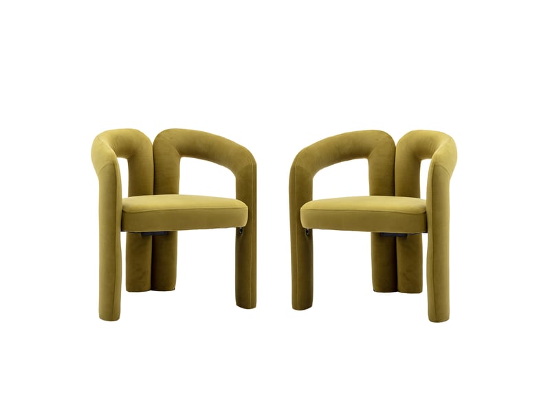  Chaise de salle à manger rembourrée avec dossier arrondi, accoudoirs et structure stable, en velours, vert olive  - Conforama A