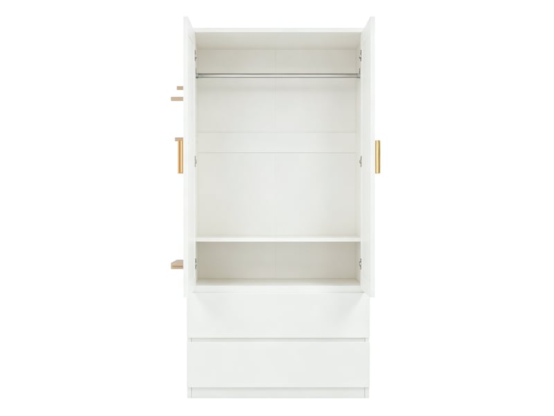  Armoire blanche 70 x 50 x 170 cm en mdf, 2 tiroirs, rangement caché et panneau perforé latéral pratique  - Conforama D