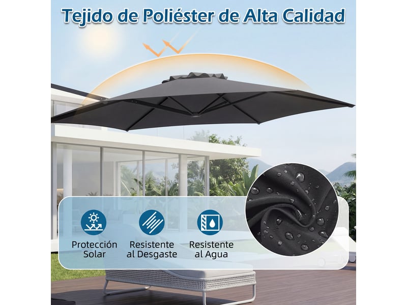  3m parasol de jardin extérieur, anti uv &amp; résistant au vent, parasol déporté hexagonal, rotatif 360°, parasols avec pied croix, pour cour, terrasse  - Conforama D