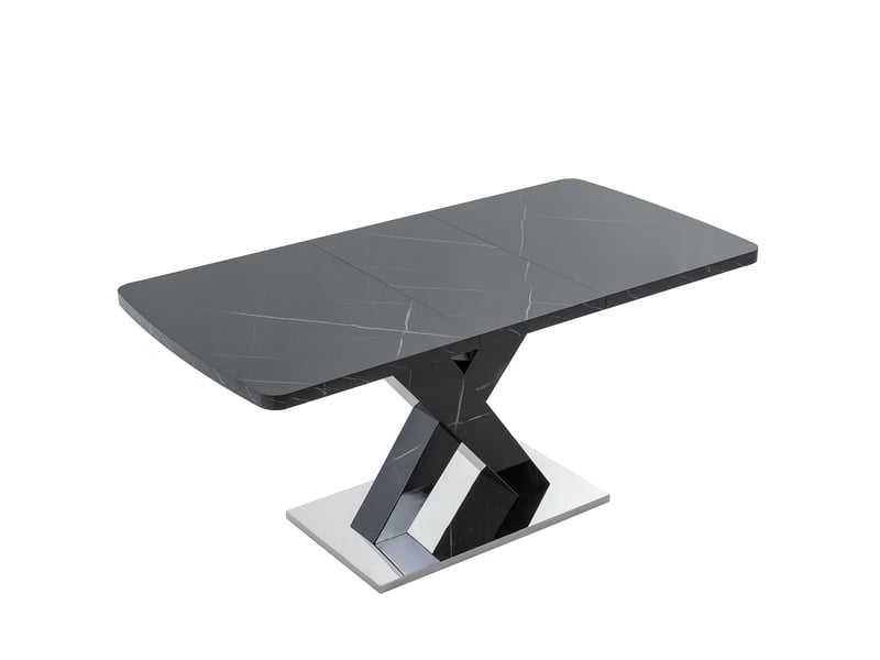 Table à manger extensible 120-160 x 80 cm, plateau mdf effet marbre noir, piètement en x avec base métal, table rectangulaire moderne  - Conforama A
