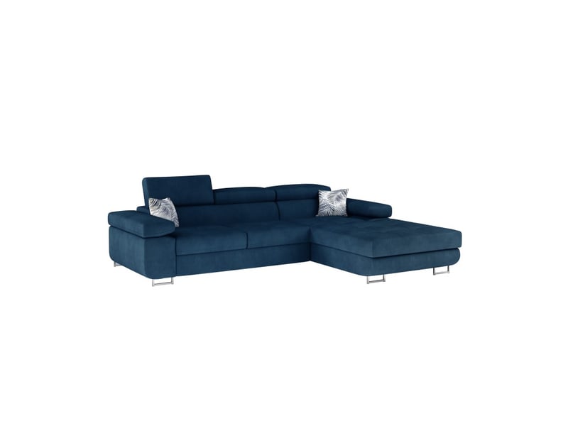 Canapé d'angle convertible amanda bleu foncé en tissu tramé fin avec coffre - Conforama E