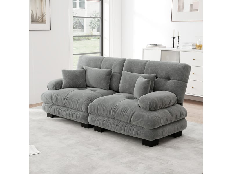 Canapé d'angle, canapé 2 places, coussins inclus, style cloud, en chenille - Conforama A