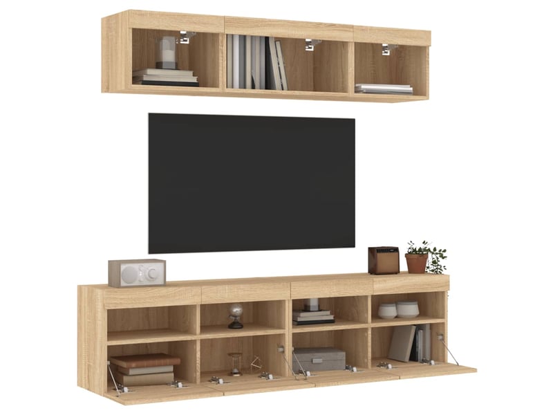  Unités murales tv avec led 5 pcs chêne sonoma bois d'ingénierie shl74924  - Conforama D
