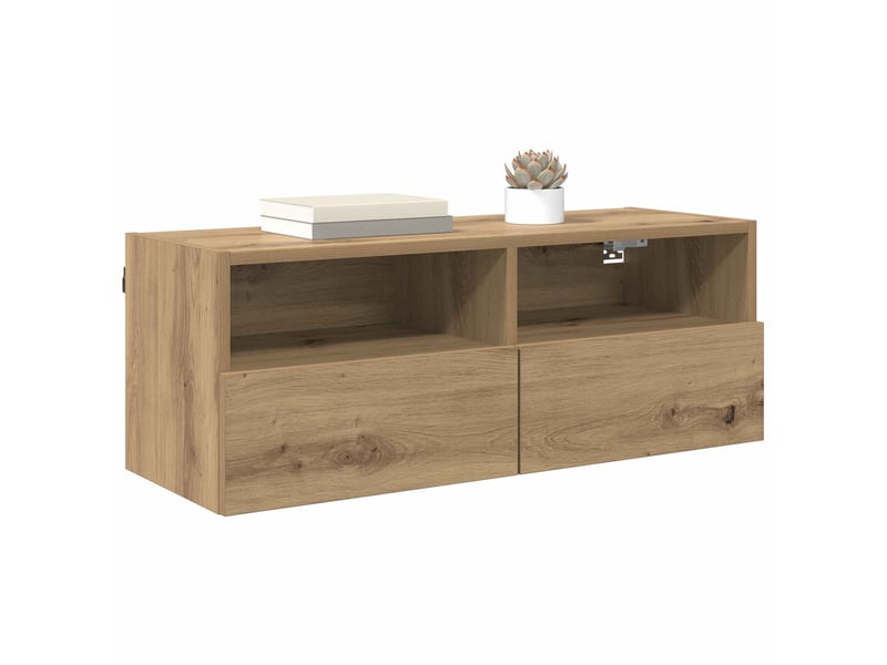  Lot de 2 meuble tv mural, meuble tv suspendu chêne artisanal bois d'ingénierie shl58355  - Conforama C