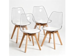 Lot de 4 chaises de salle à manger modernes en plastique et bois, assise blanche