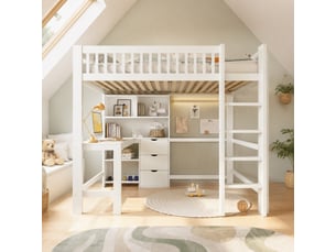 Lit mezzanine 140x200 cm OKWISH   coloris blanc
