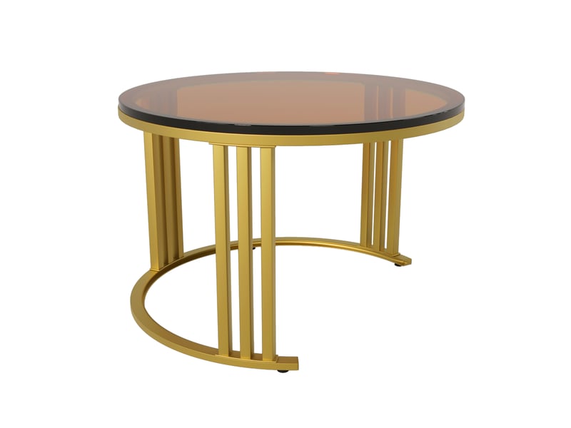  Table basse ronde 2 en 1 en mdf, 1 plateau brillant et 1 plateau en verre trempé brun, 2 tiroirs, or et noir  - Conforama E