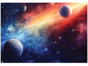 Papier peint panoramique intissé cosmos planètes bleu - 250x175 cm - papier peint enfant