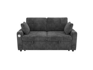 Canapé droit convertible MEUBLIV 2 places Polyester gris avec coffre de rangement