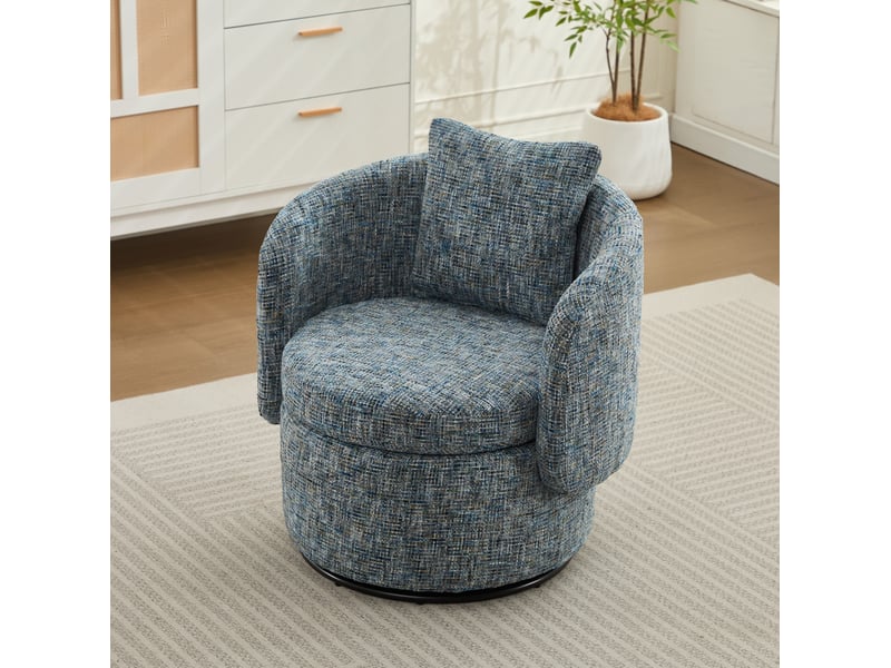  Fauteuil pivotant 360° avec rangement caché et dossier rembourré, en chenille bleu  - Conforama E