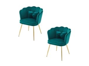 Lot de 2 fauteuils à dossier pétale en velours vert avec pieds en métal doré