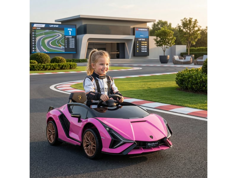  Voiture électrique pour enfants, lamborghini, 3-5 kmh, télécommandée, pour les 3-5 ans, rose  - Conforama D