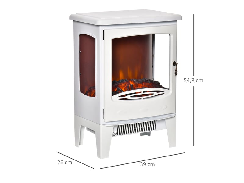  Cheminée électrique poêle style néo-rétro 900-1800 w simulation flammes led luminosité réglable acier abs blanc  - Conforama C