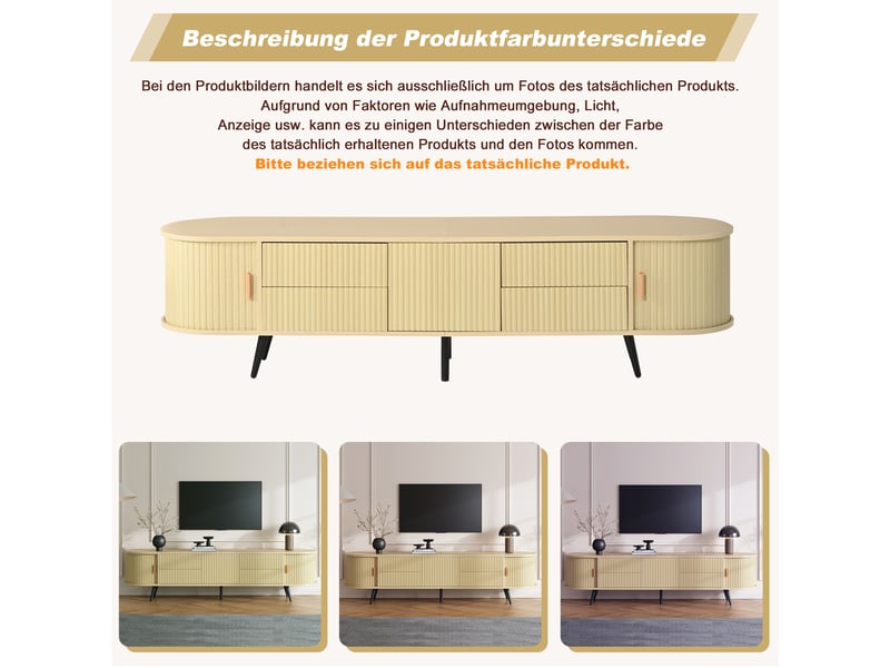 Meuble tv bas naturel 180×40×45 cm en mdf, pour tv jusqu’à 80 pouces, charge max. 45 kg, 4 tiroirs, pour salon  - Conforama E