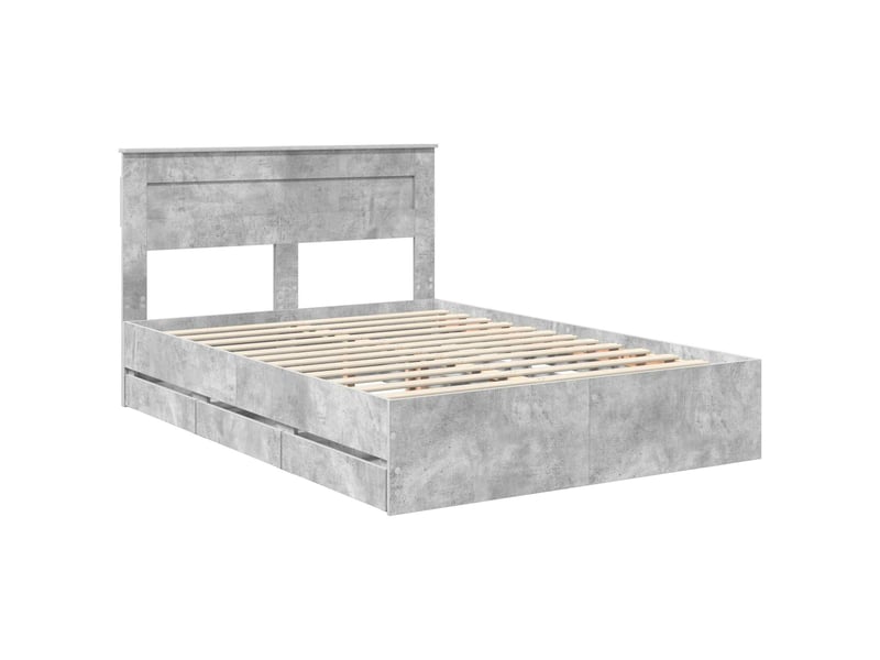 Lit double- lit adulte -  cadre de lit gris béton 150 x 200 cm bois ingénierie  - Conforama C