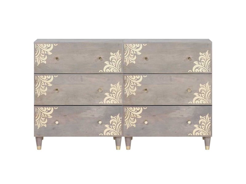  Lot de 2 buffet, meuble de rangement salon 60 x 33 x 75 cm bois de mangue massif gris  - Conforama D