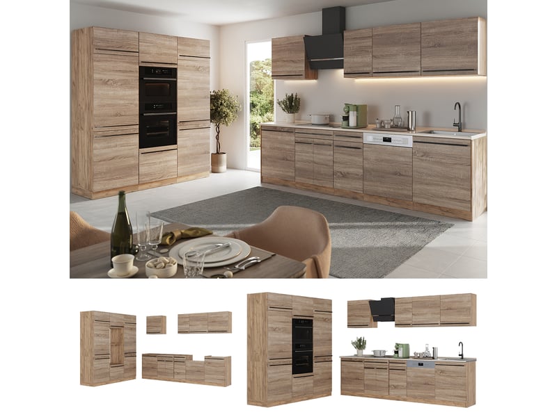  Vicco cuisine, sonomachêne doré, 180cm plan de travail anthracite  - Conforama D