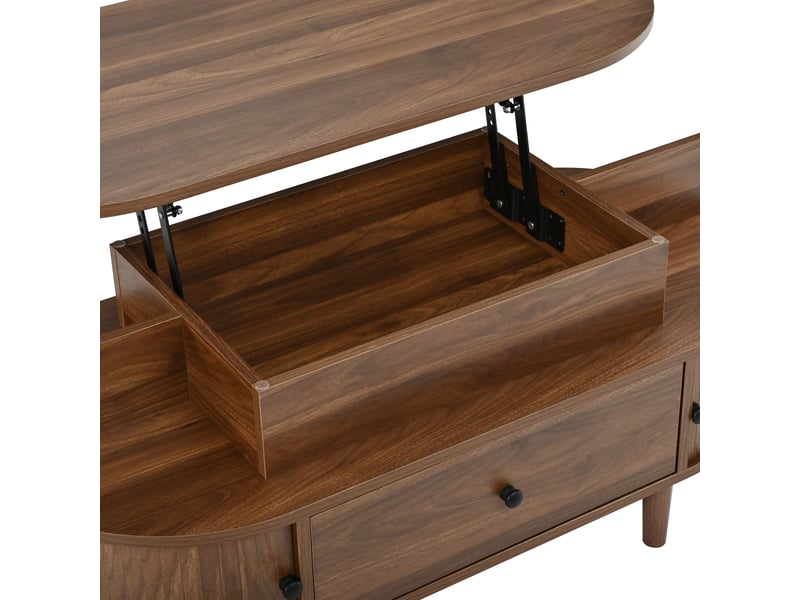 Table basse ovale relevable 105x50x60,5cm, mécanisme hydraulique, rangement caché, 2 niches, 1 grand tiroir, 2 portes coulissantes, mdf ABC - Conforama D