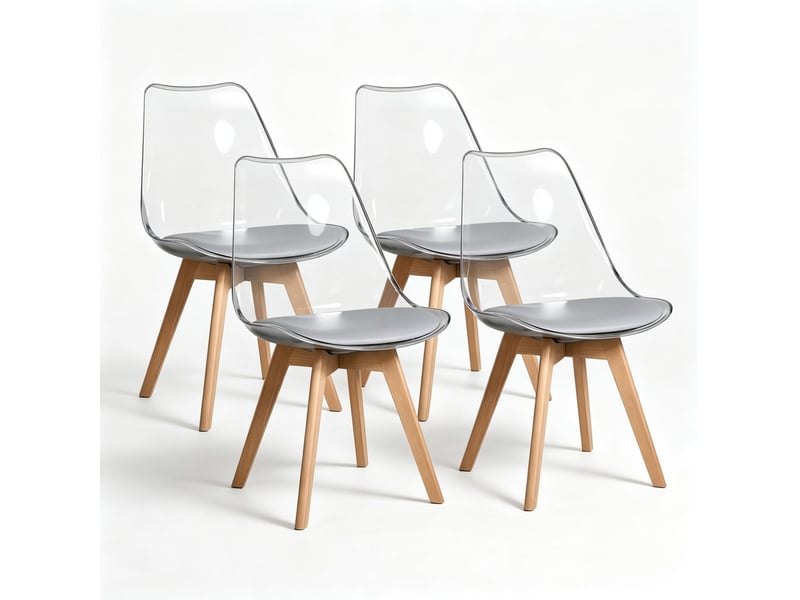  Lot de 4 chaises de salle à manger 42x42x83 cm – gris – assise en simili cuir et pieds en bois  - Conforama A