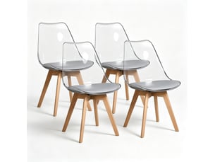 Lot de 4 chaises de salle à manger 42x42x83 cm – gris – assise en simili cuir et pieds en bois