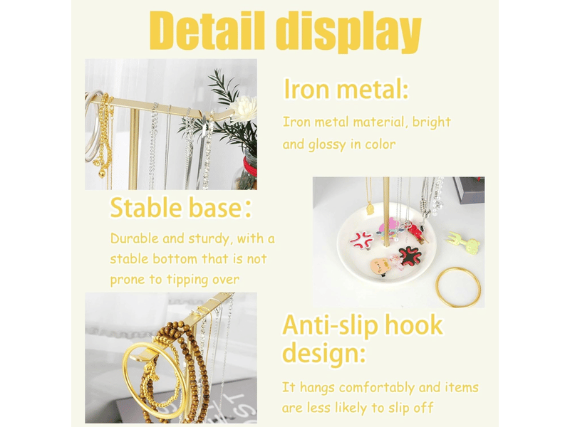  Porte-bijoux,32cm de haut organisateur de bijoux,présentoir accessoires,support de rangement pour colliers,bracelets,bagues,boucles d'oreilles (doré)  - Conforama E