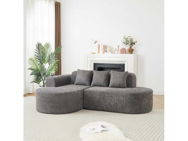 Canapé d'angle modenvie 3 places avec méridienne à gauche 222 x 157 cm en chenille gris anthracite  - Conforama D