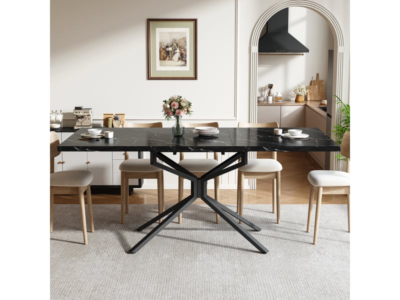 Table extensible effet marbre noir avec pied étoile, 120 à 160 cm Fay Lum - Conforama D