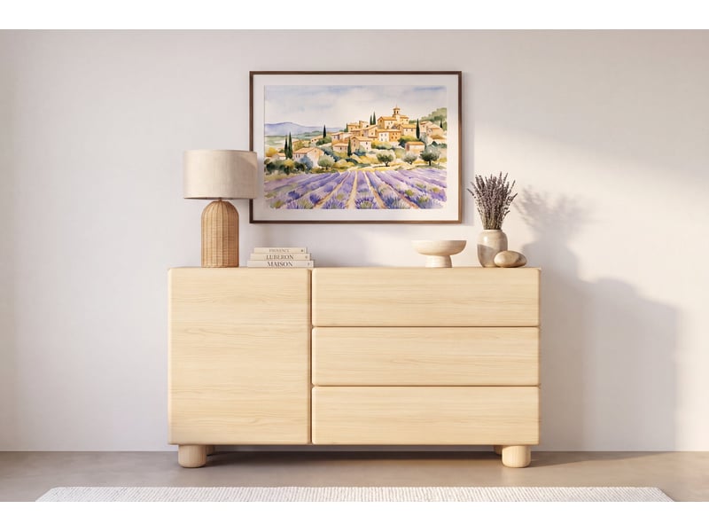  Calanque mini - buffet 130 cm mélaminé chêne clair  - Conforama B