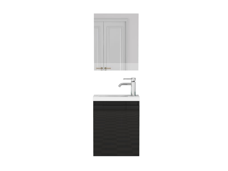 Meuble vasque mural noir brillant avec lavabo céramique et miroir 40 cm - Conforama A