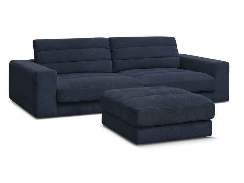  Bobochic canapé droit fixe 3 places sierra tissu texturé avec pouf bleu foncé SIERRA - Conforama A