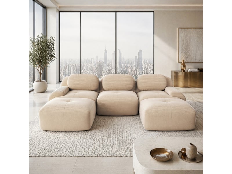  Canapé modulaire en u 298x178x70 cm sans montage, structure sans cadre, velours côtelé, beige  - Conforama C