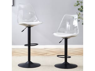 Lot de 2 tabourets de bar transparents, hauteur réglable 60-80 cm, pivotant à 360 degrés, pieds en métal noir