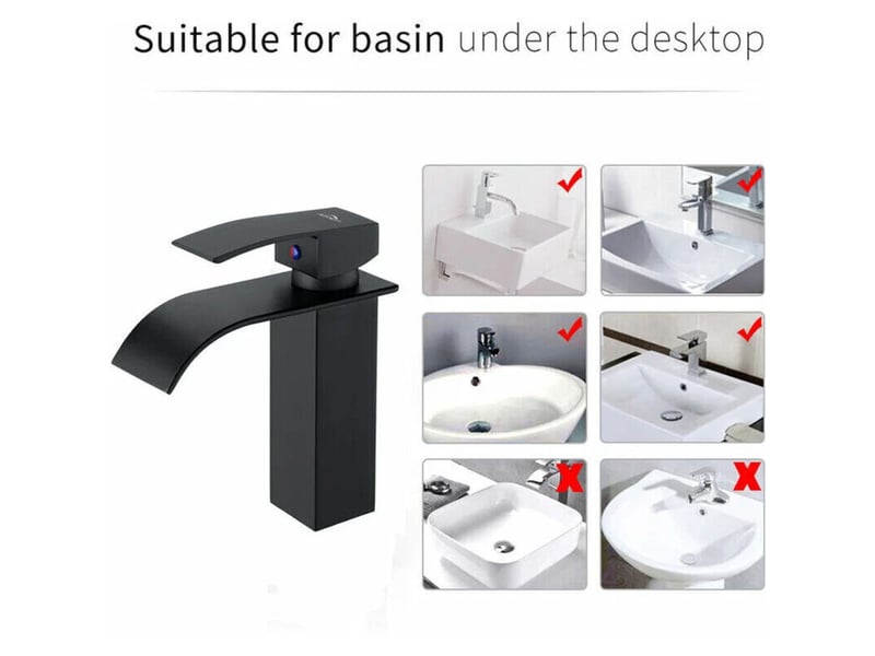  1 pc robinet mitigeur de lavabo cascade noir moderne - robinetterie de salle de bain - pour lavabos sous plan  - Conforama C
