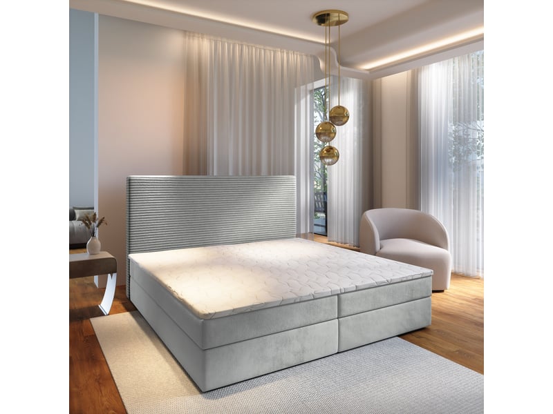  Boxspring giarro 200x200 cm, lit complet avec matelas, gris  - Conforama B