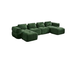 Canapé modulable modenvie 4 places en u avec 2 poufs, mousse haute densité 32d, polyester vert, 344 x 162 x 67 cm