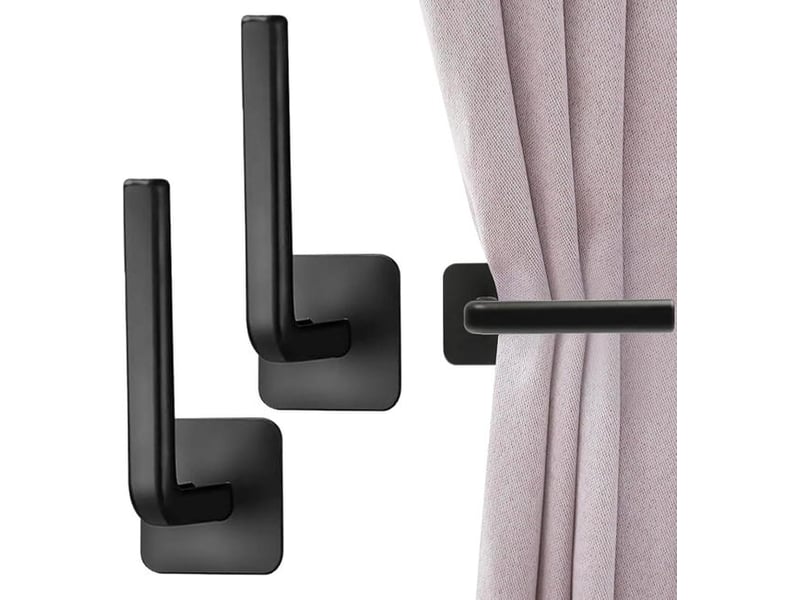 Lot de 2 embrasses de rideaux, sans perçage, attaches décoratives, crochets noirs en forme HRC0003589LY - Conforama A