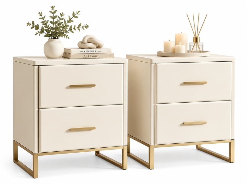  Lot de 2 table de chevet avec 2 tiroirs,table d’appoint de chevet,pieds dorés, blanc,40x40x50 cm  - Conforama A