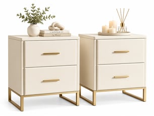 Lot de 2 table de chevet avec 2 tiroirs,table d’appoint de chevet,pieds dorés, blanc,40x40x50 cm