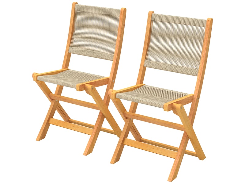  Lot de 2 chaises de jardin pliantes en acacia et corde tressée beige 48x55,5x88 cm  - Conforama B