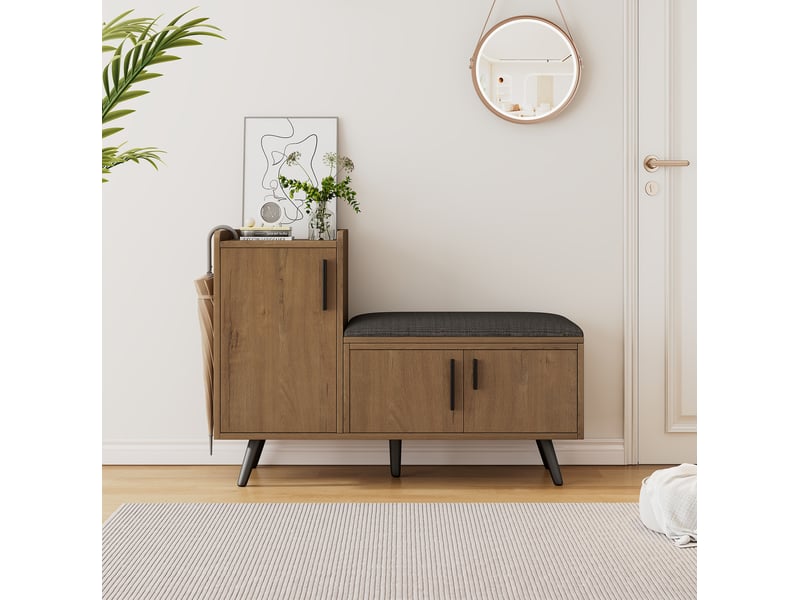  Banc à chaussures moderne 100x34x68,5 cm, meuble d'entrée, assise, rangement chaussures 3 portes, aggloméré, naturel  - Conforama D