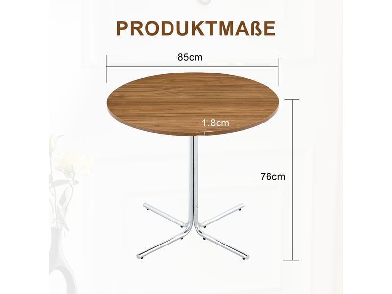  Table ronde,85x85x76 cm,mdf,effet noyer et métal chromé  - Conforama C