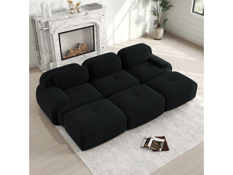  Canapé modulable, canapé 3 places, en velours tricoté, noir, sans montage, sans structure, home cinéma, pour salon  - Conforama R