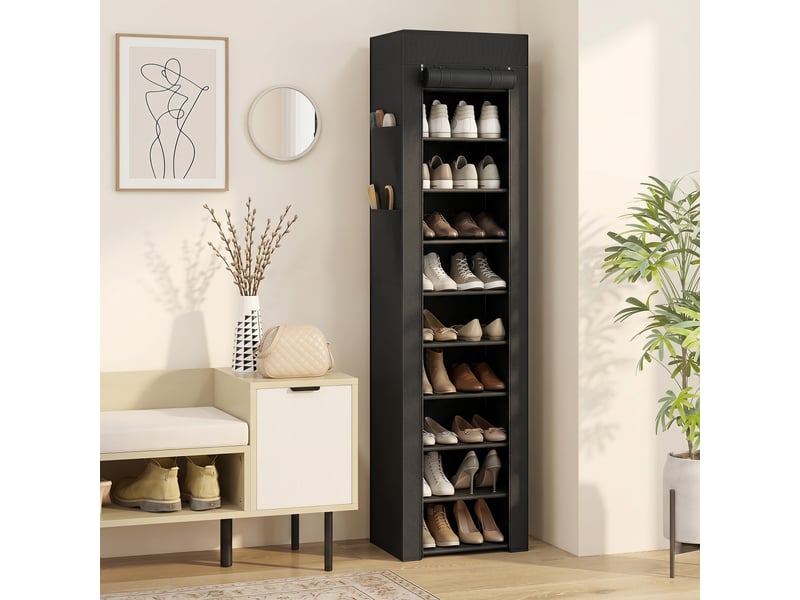 Étagère à chaussures 20 paires 10 niveaux, noir, range-chaussures en métal avec housse anti-poussière - Conforama D