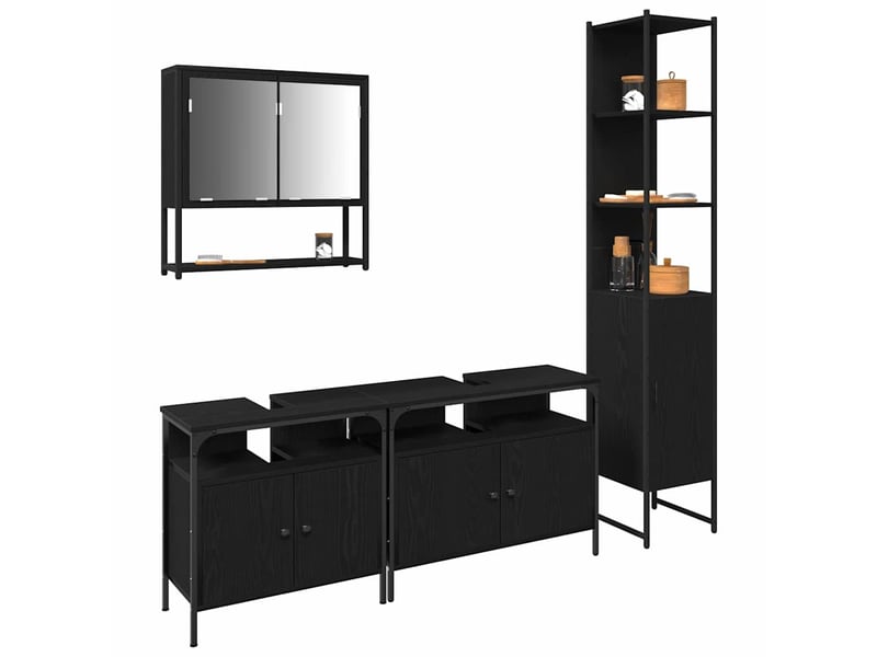 Ensemble de mobilier de salle de bain 4 pièces chêne noir cf64547 - Conforama C