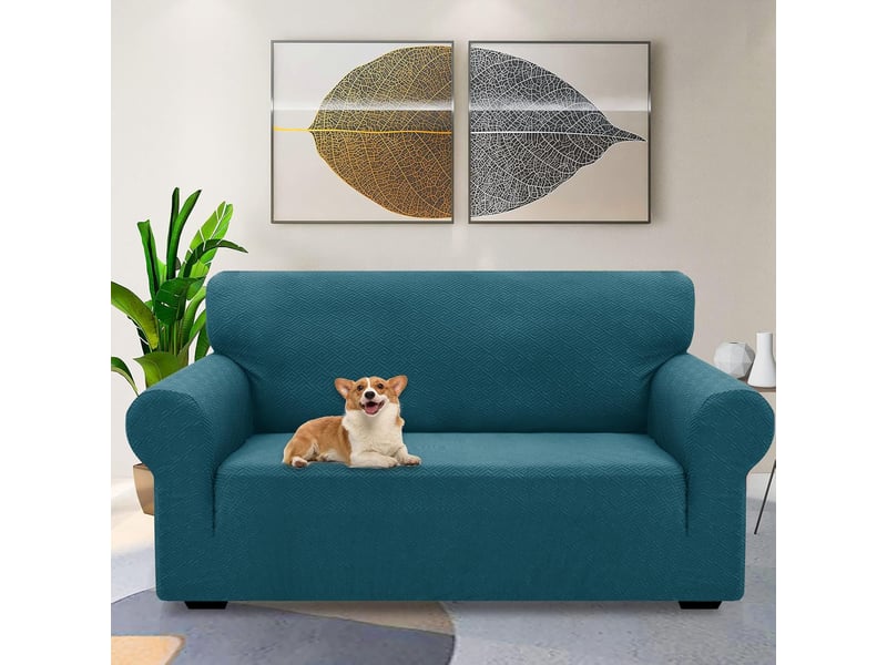 Housse canapé 3 places, universelle housse de canapé avec accoudoirs bleu paon 180-230cm  - Conforama C