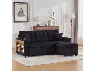 Canapé 3 places rangement 196x82–144x85 cm port usb‑c intégré éclairage à led coussins confortables velours côtelé noir