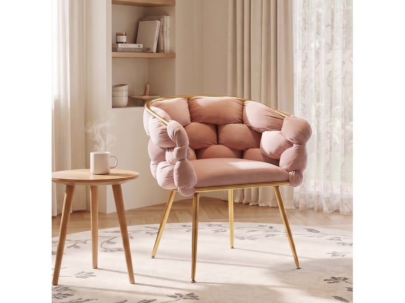 Fauteuil d'appoint 58x59x75 cm en velours rose avec structure métal doré  - Conforama B