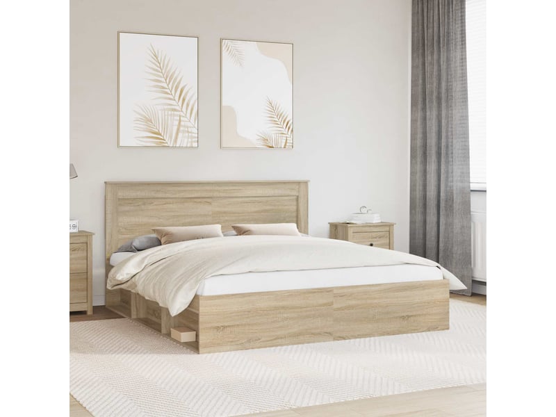Lit adulte ; lit double ; cadre de lit avec tête de lit sonoma 200x200 cm pin massif  - Conforama B